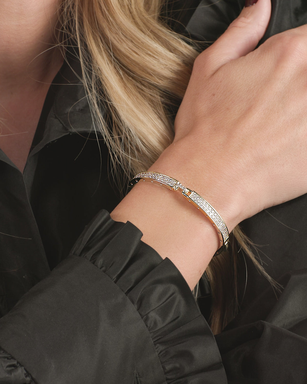 Ashley Melrose Lock Cuff 6mm - Gold|White Diamondettes