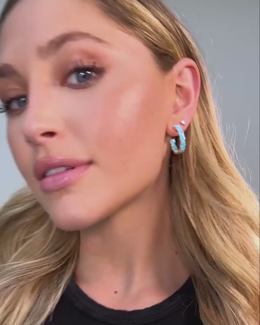 "Oh She Fancy" Hoops 1" - Gold|Blue Opal