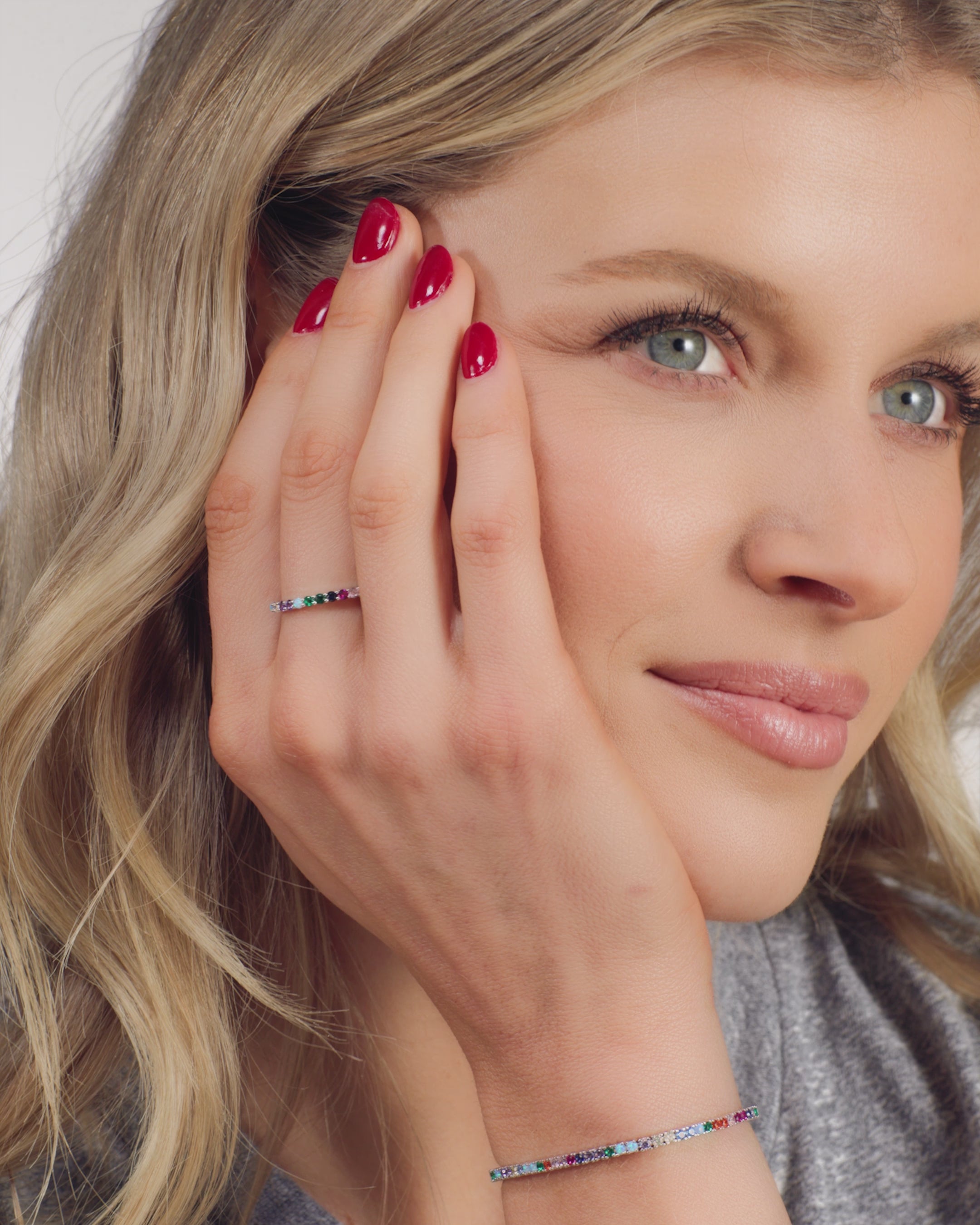 Heiress Ring 2mm - Silver|Multi Stone