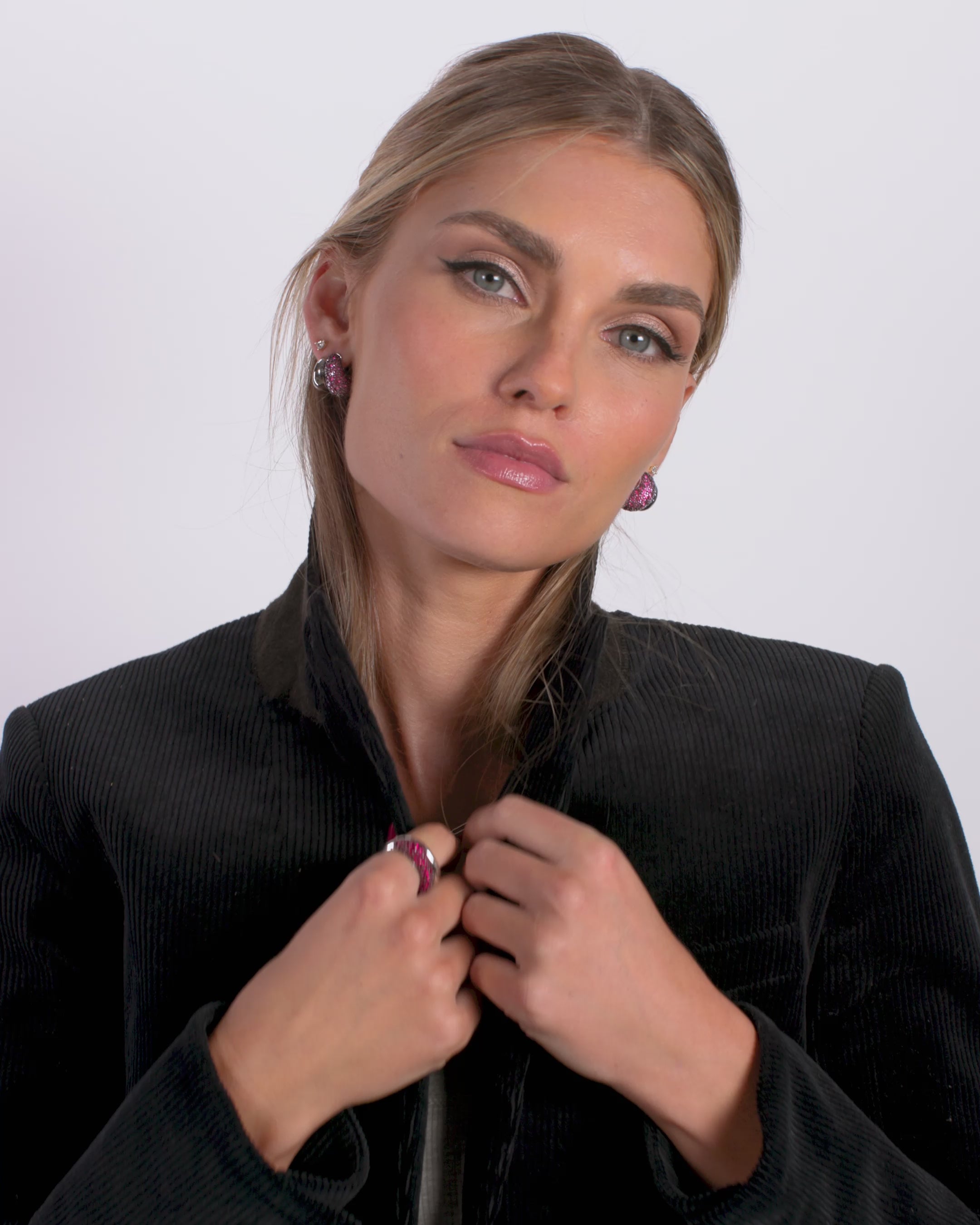 Norah Pavé Double Hoop - Silver|Ruby