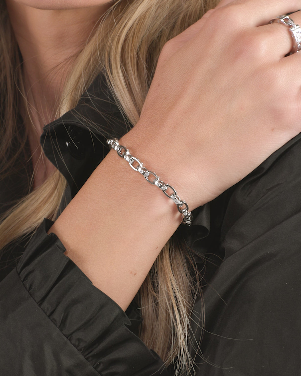Ashley Chain Link Bracelet 6mm - Silver|White Diamondettes