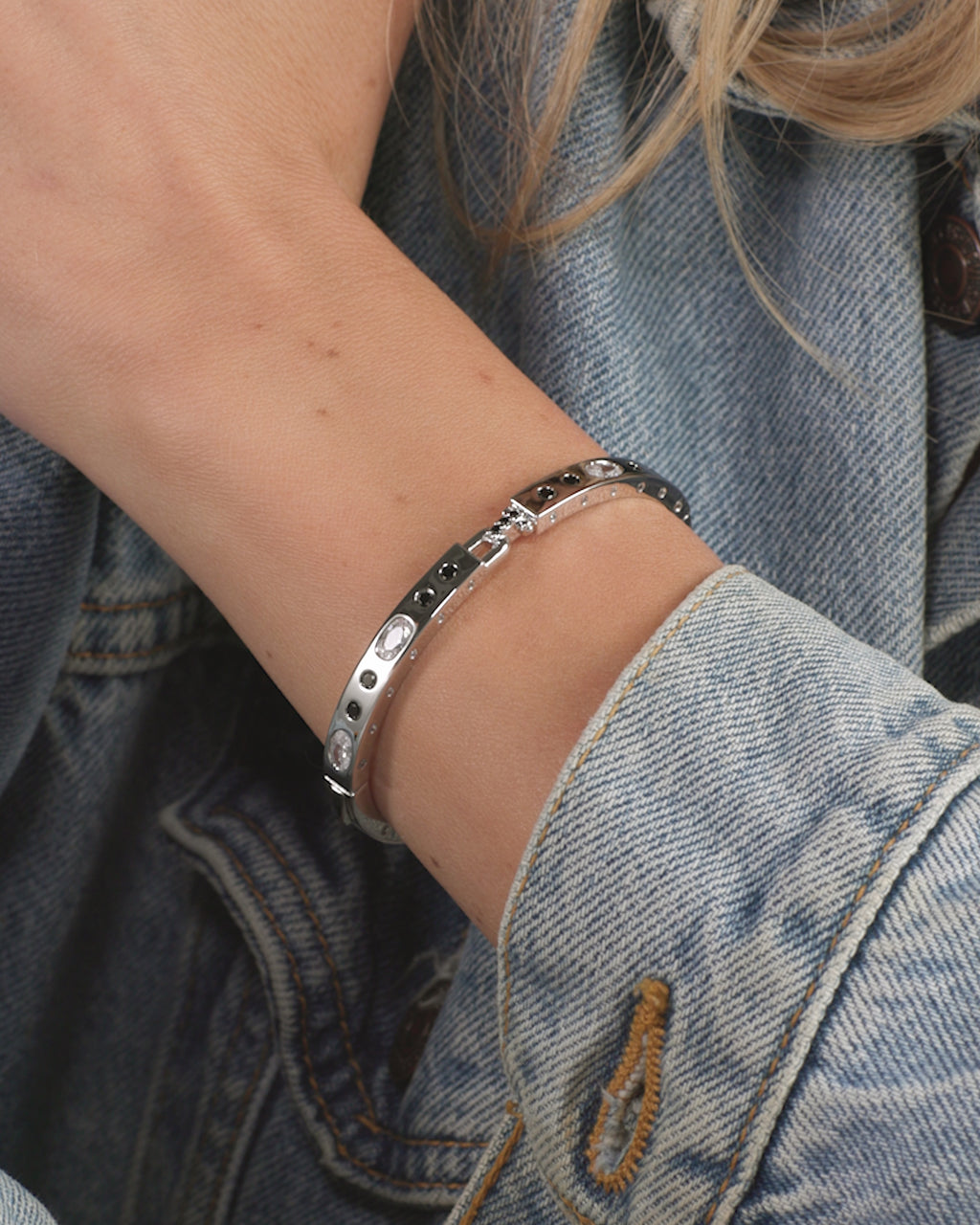 Ashley Sunset Lock Cuff 6mm - Silver|Black Diamondettes