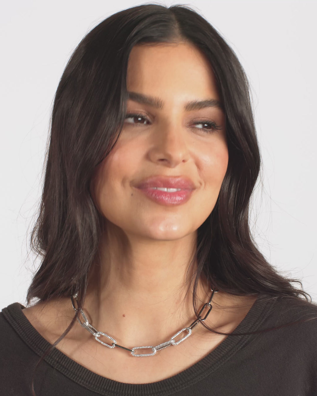 Carrie Pavé Chain Necklace 8mm - Silver|White Diamondettes