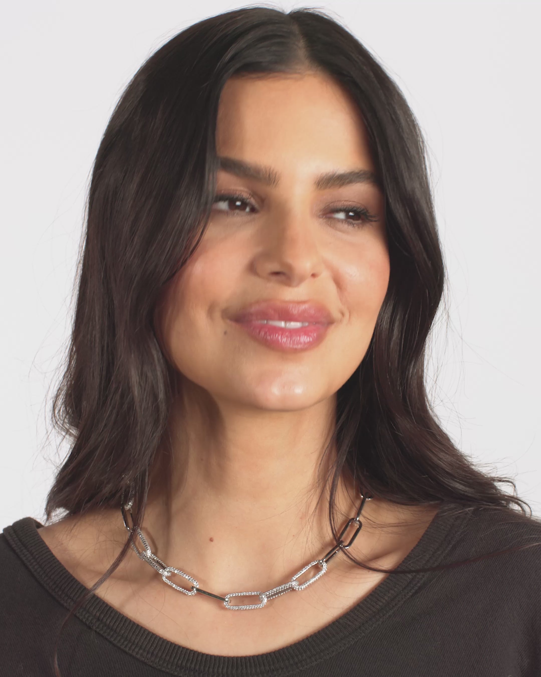 Carrie Pavé Chain Necklace 8mm - Silver|White Diamondettes