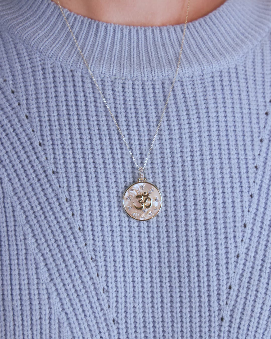 Om Medallion Necklace - Gold|White Diamondettes