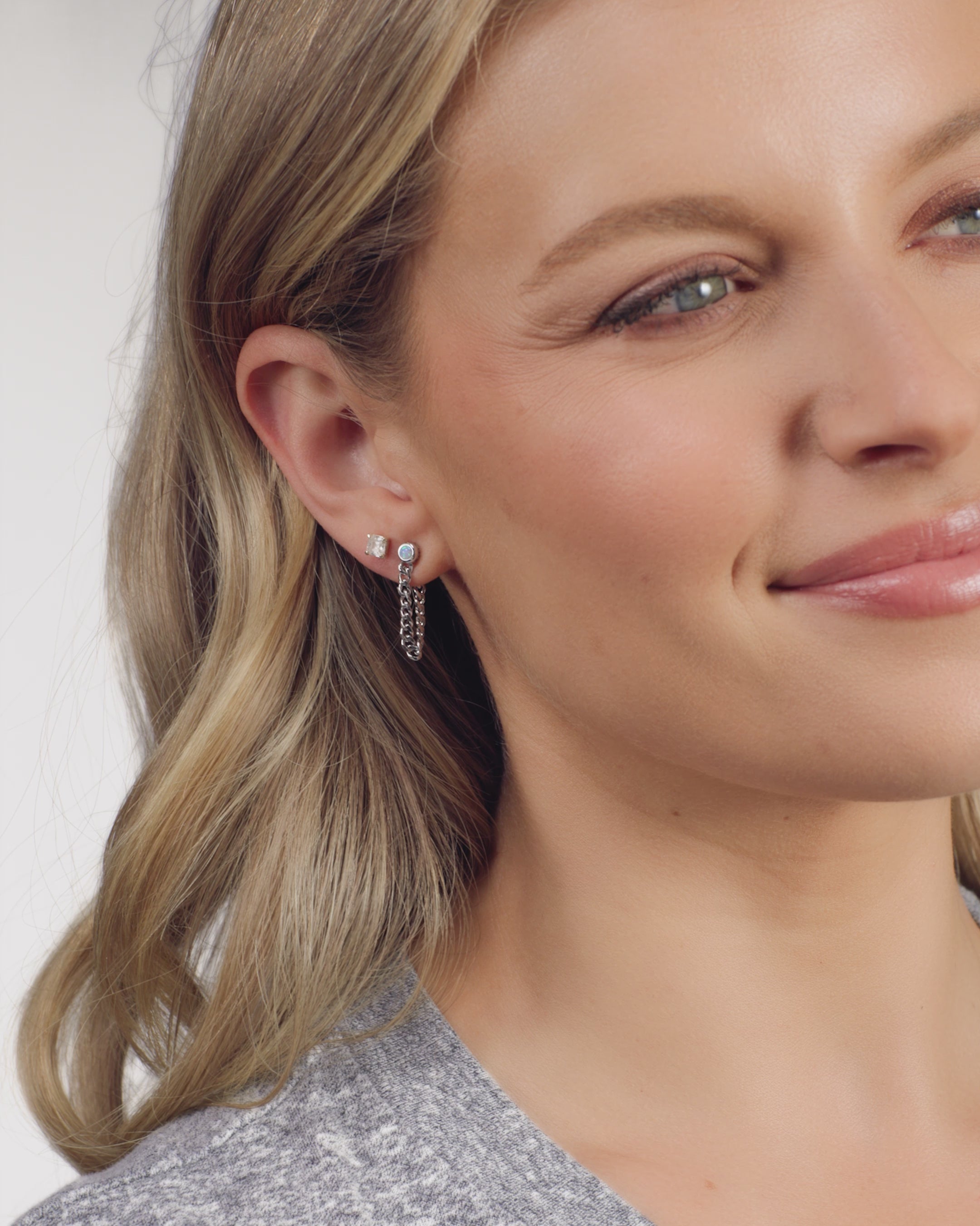 Julian 3mm Soft Chain Hoops - Silver|Blue Opal