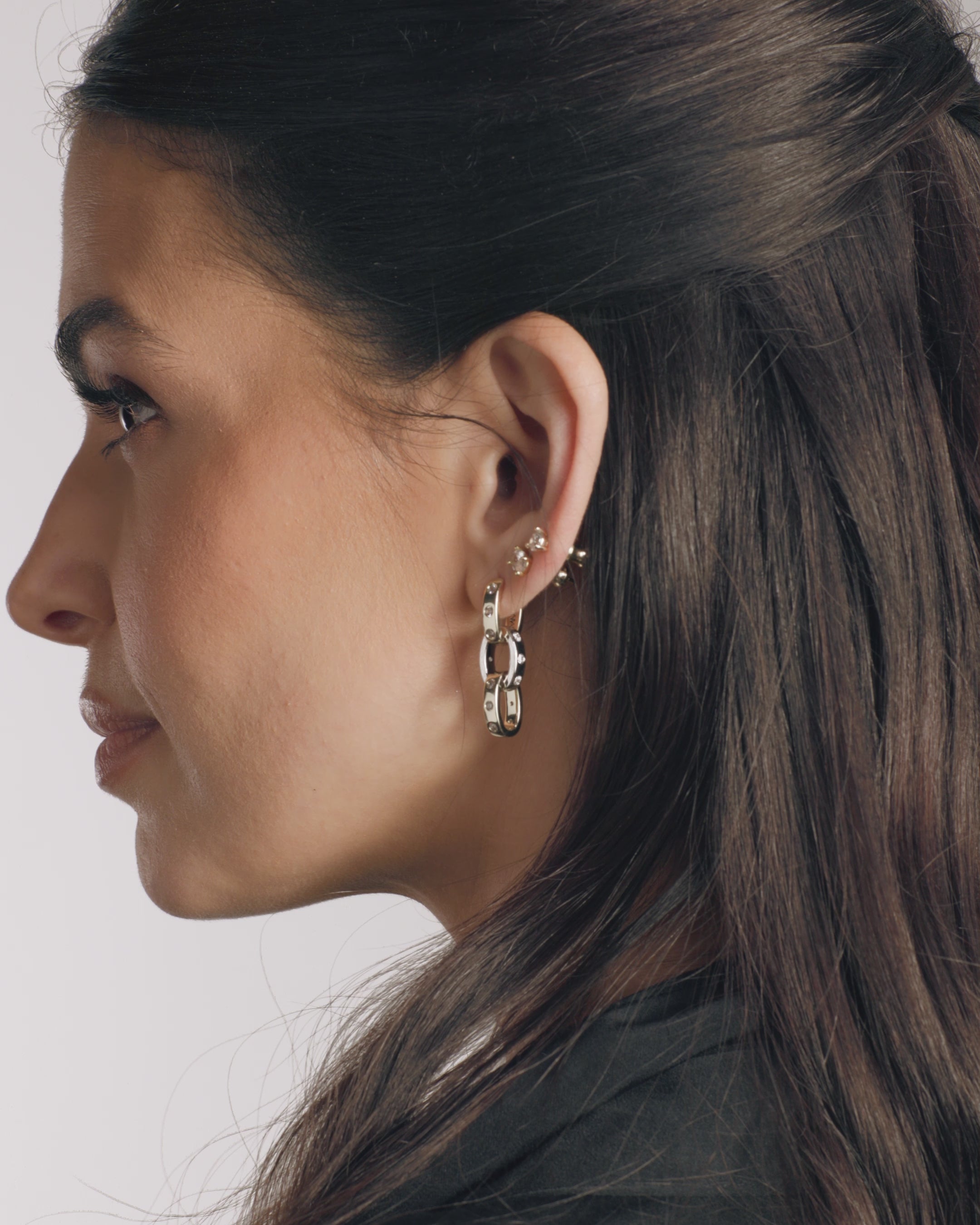 Ashley Chain Convertible Earring - Mixed Metal|White Diamondettes