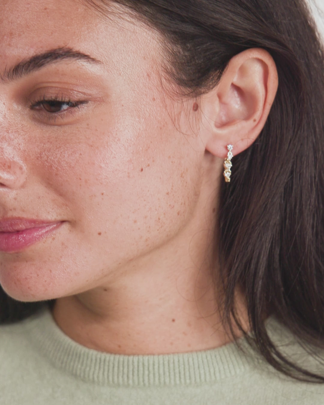 Not Your Basic Soft Hoop Earrings - Gold|White Diamondettes
