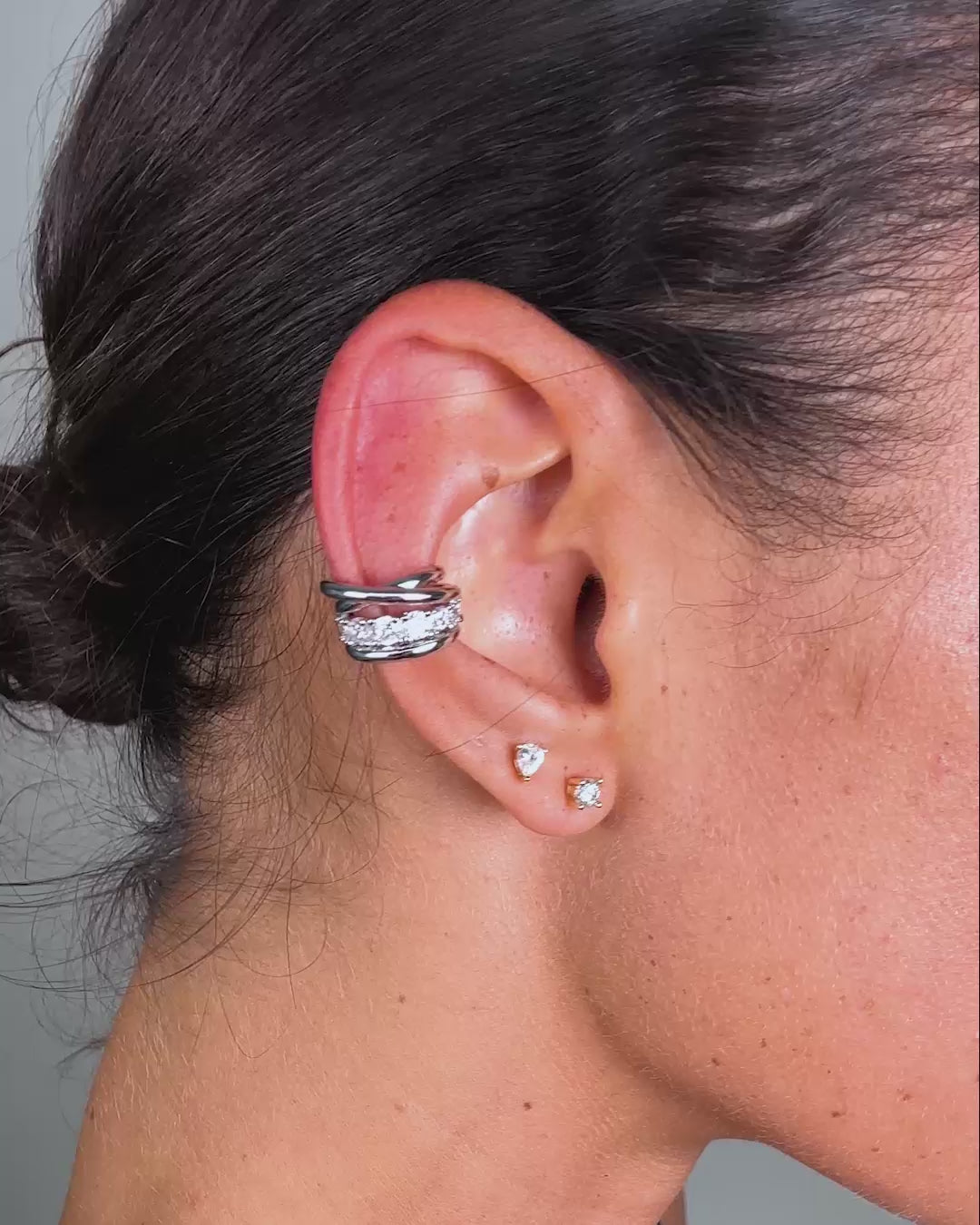 "Oh She Fancy" Layered Diamond Ear Cuff - Silver|White Diamondettes