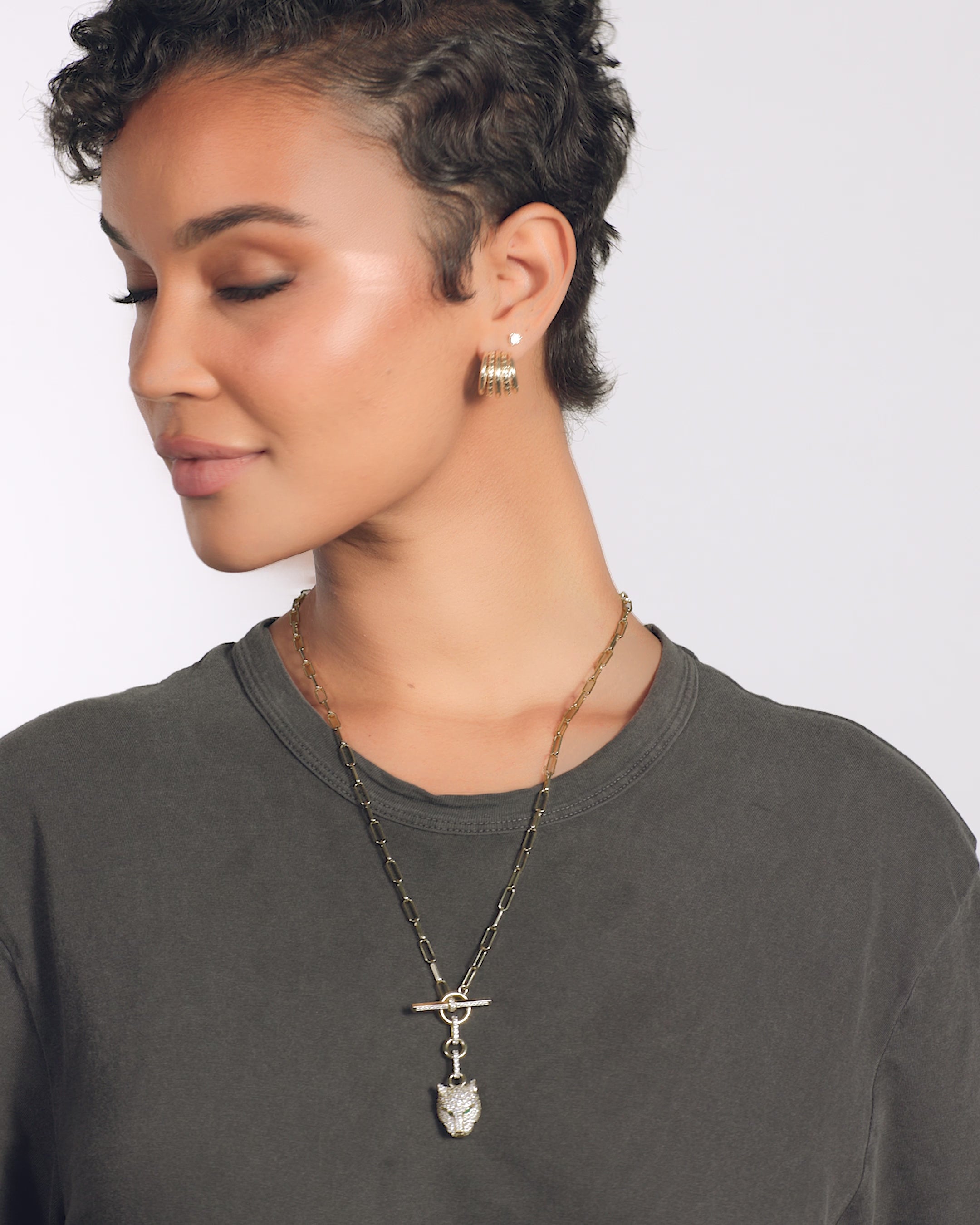 Jaguar Samantha Chain Necklace - Gold|White Diamondettes
