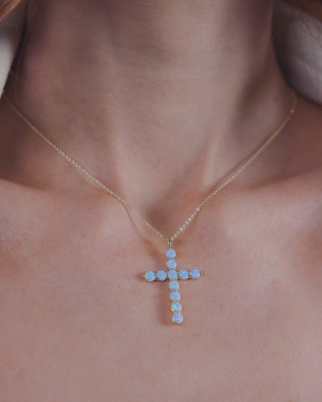 "Oh She Fancy" Cross Pendant - Gold|Blue Opal