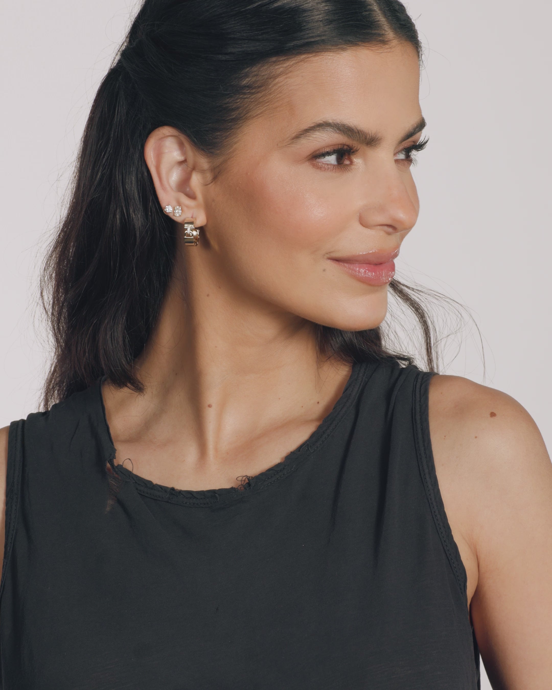 Ashley Lock Huggies - Gold|White Diamondettes