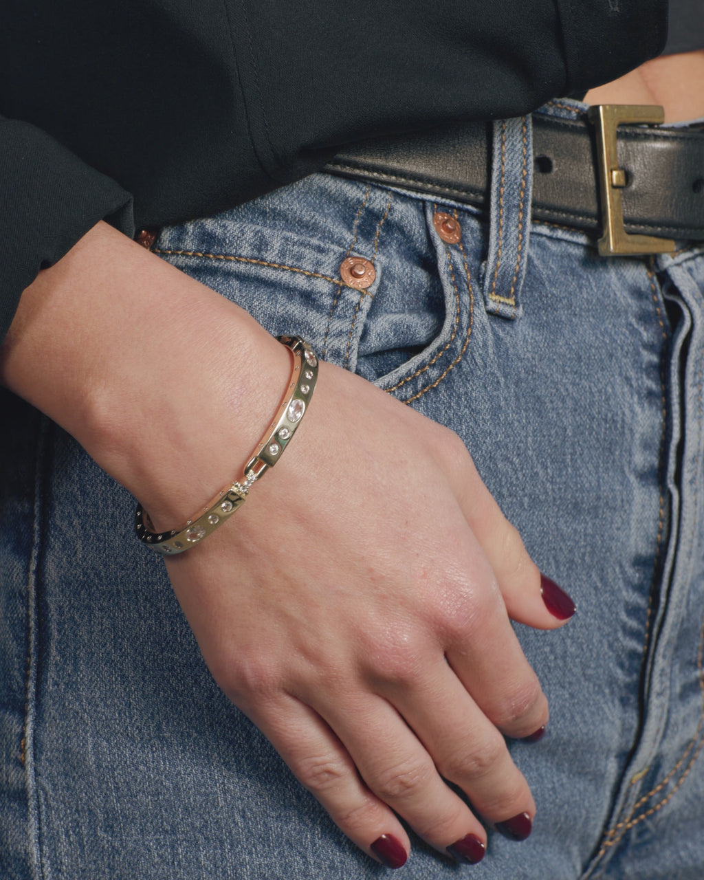 Ashley Sunset Lock Cuff 6mm - Gold|White Diamondettes