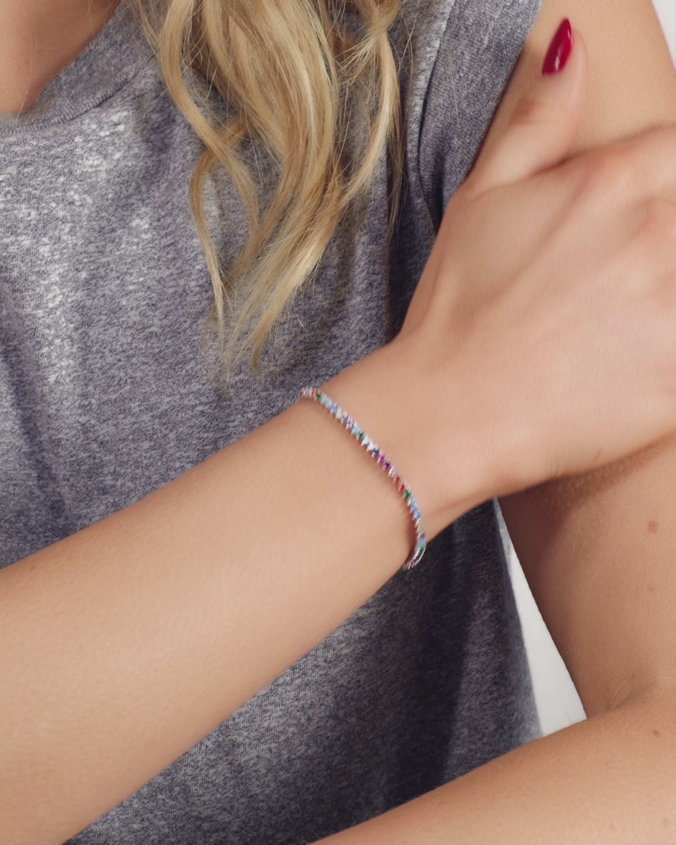 Silver Multi-Stone 2mm Tennis Bracelet | Dainty Style – Melinda