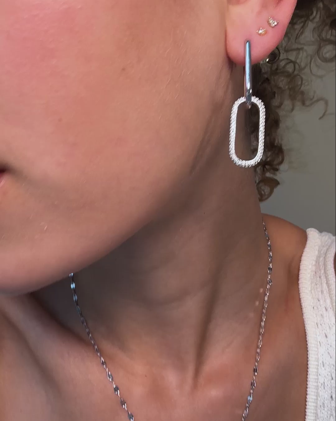 Carrie Pavé Chain Convertible Huggies - Silver|White Diamondettes