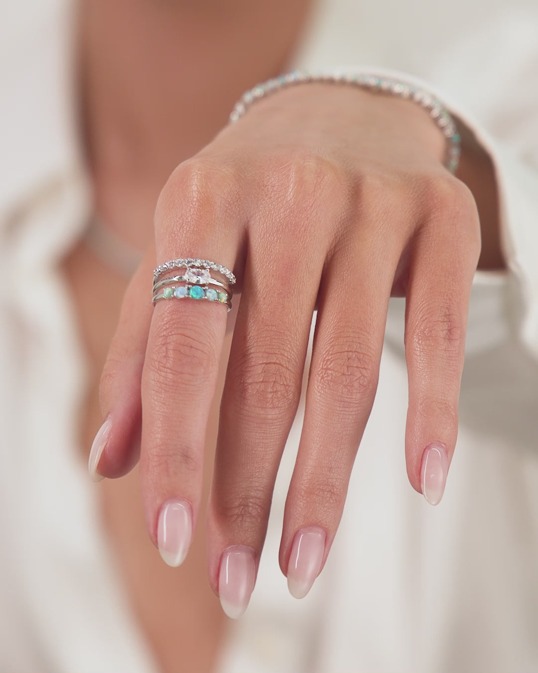 She's So Stacked Ring - Silver|Blue Opal Ombré