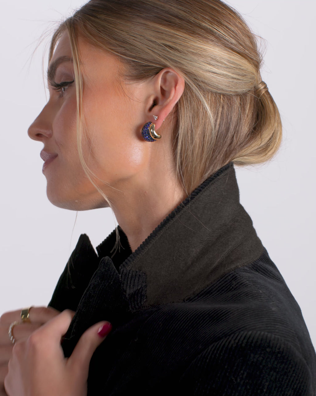 Norah Pavé Double Hoop - Silver|Blue Sapphire