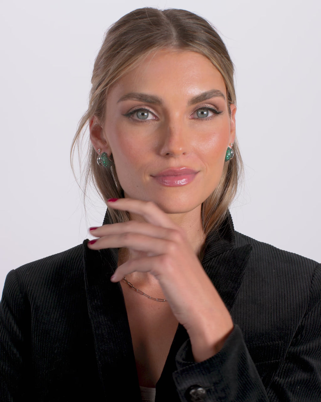 Norah Pavé Double Hoop - Silver|Emerald