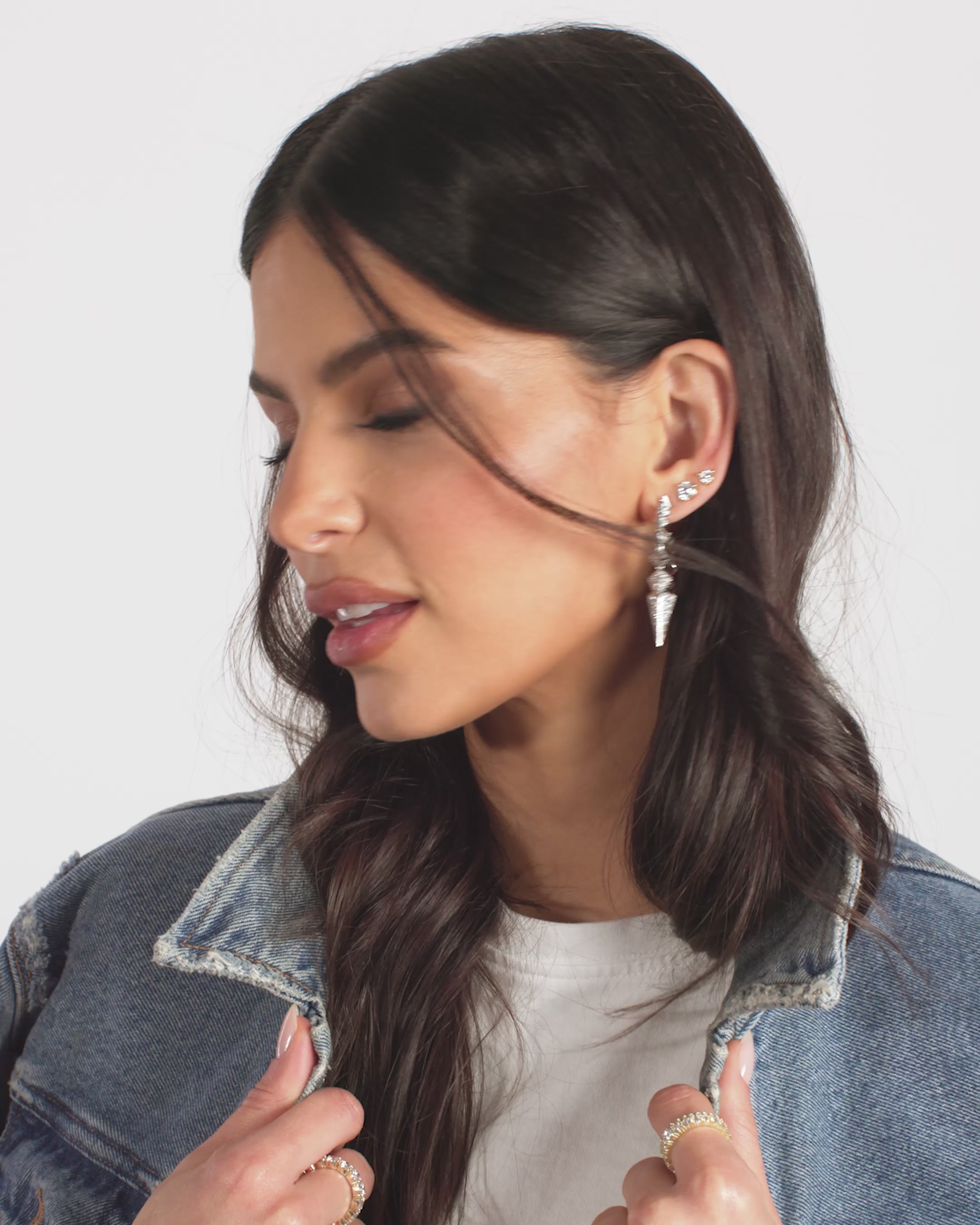 Mama Gabriella Pavé Spiked Hoops - Silver|White Diamondettes