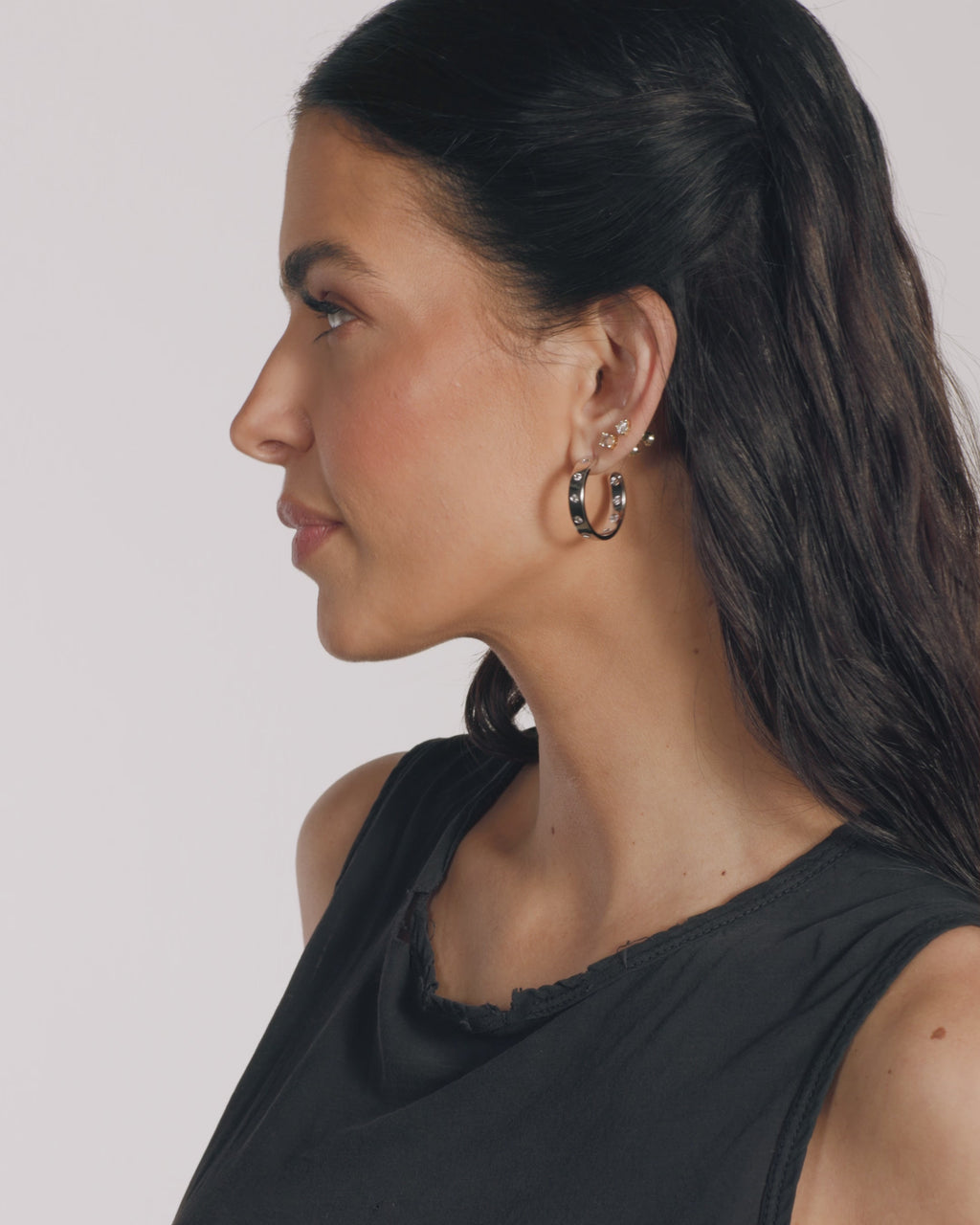 Ashley Rodeo Hoops 1" - Silver|White Diamondettes