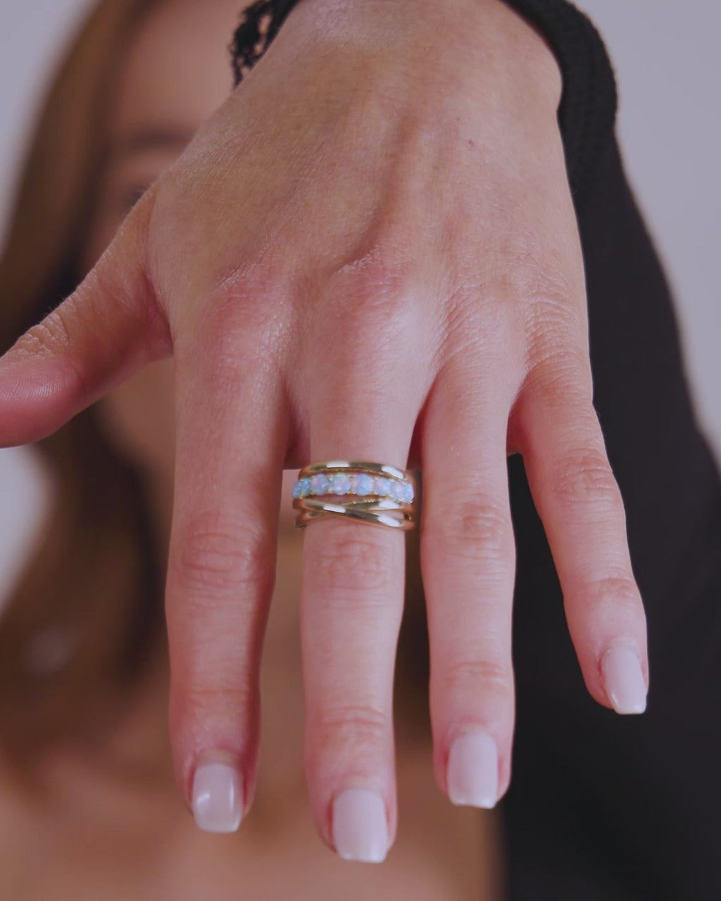"Oh She Fancy" Stacked Blue Opal Ring - Gold|Blue Opal