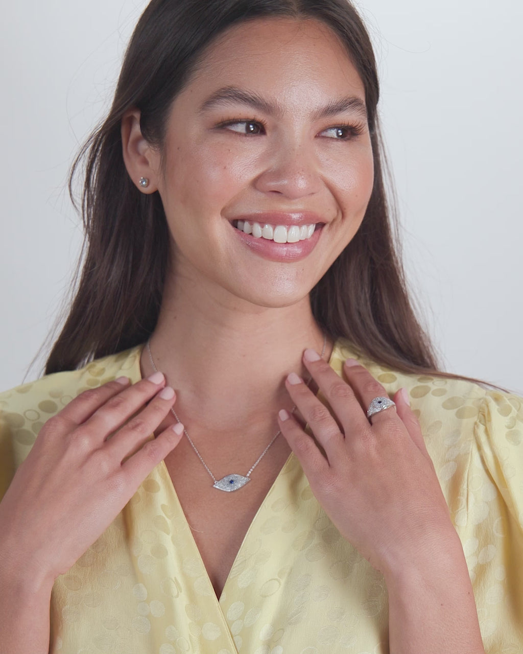 Blue Evil Eye Necklace - Silver|White Diamondettes