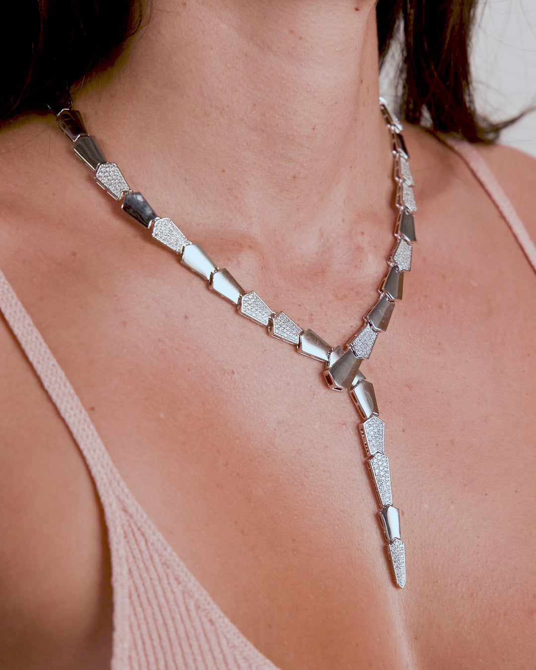 Pavé XL Serpent Lariat - Silver|White Diamondettes