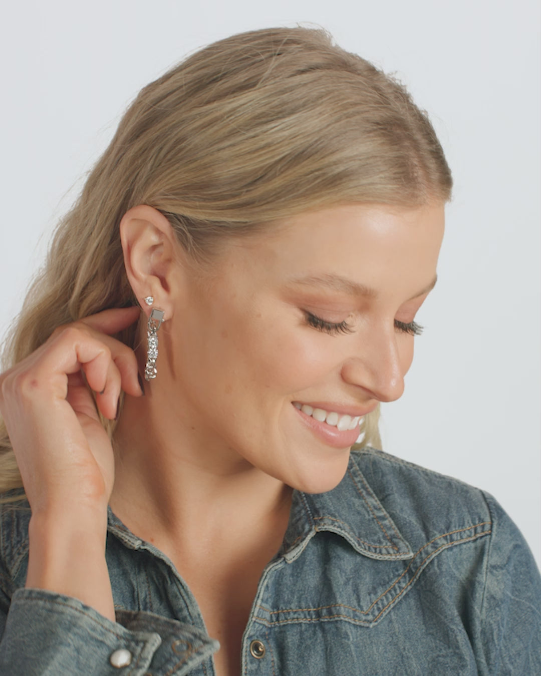 Julian Loves Diamonds 5mm Soft Chain Hoops - Silver|White Diamondettes