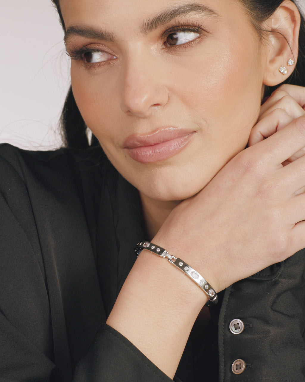 Ashley Sunset Lock Cuff 6mm - Silver|White Diamondettes