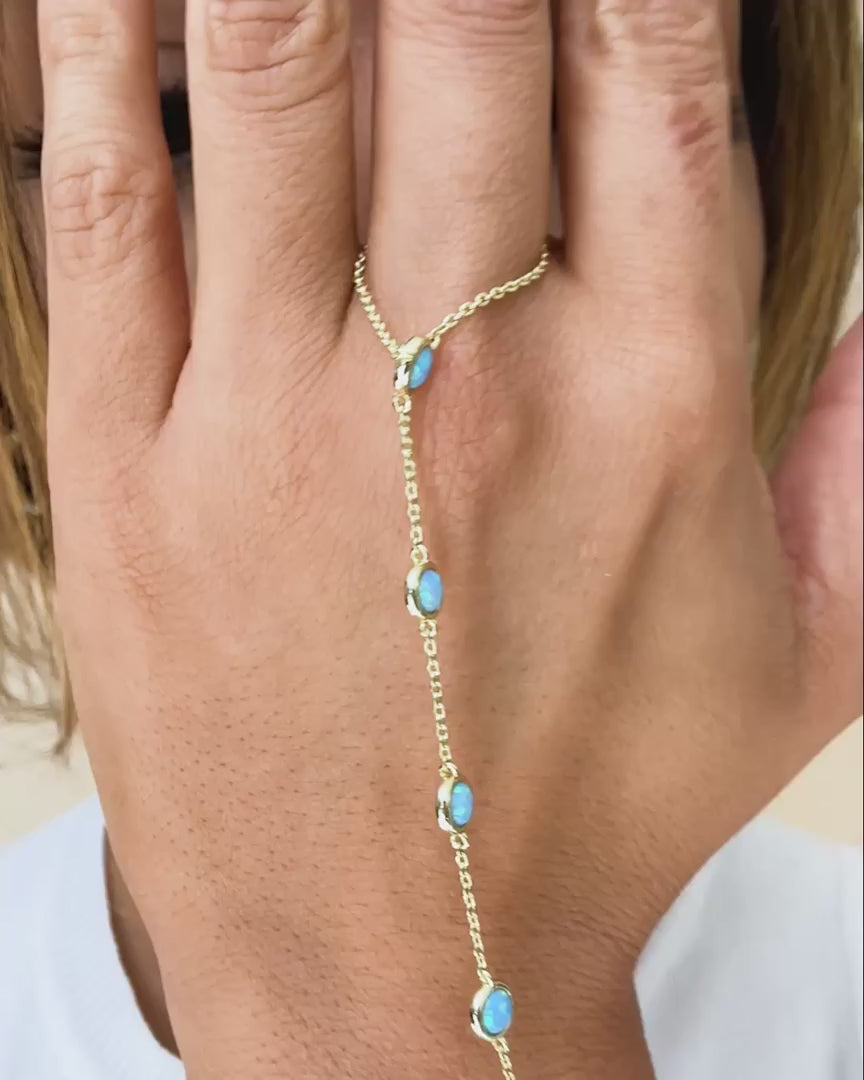Mojave Hand Chain - Gold|Blue Opal