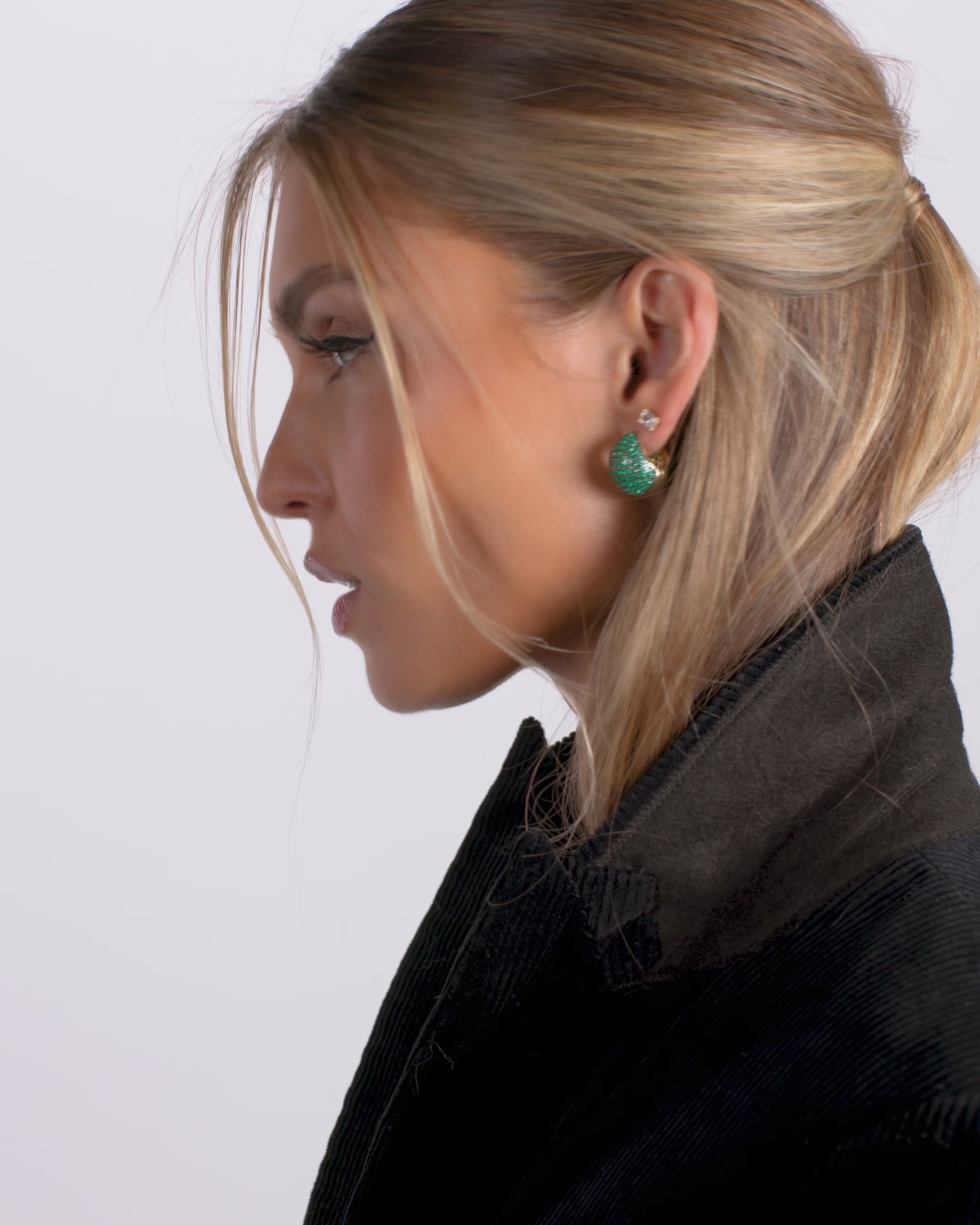 Norah Pavé Earrings - Gold|Emerald