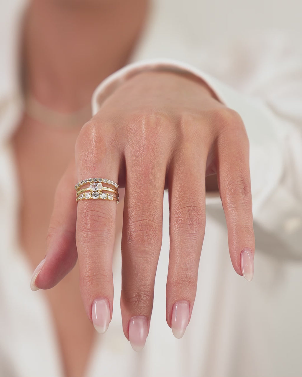 She's So Stacked Ring - Gold|White Diamondettes