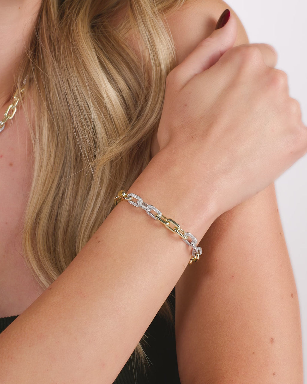 Micro Frankie Pavé Chain Bracelet 6.5mm - Mixed Metal|White Diamondettes