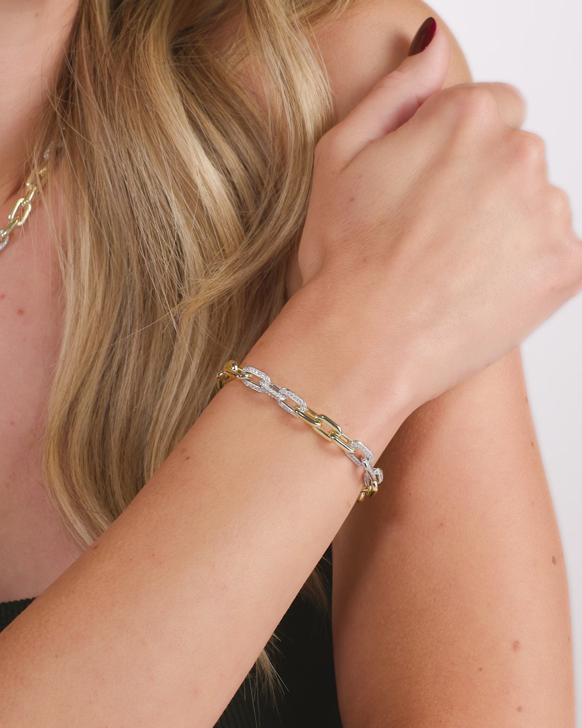 Micro Frankie Pavé Chain Bracelet 6.5mm - Mixed Metal|White Diamondettes