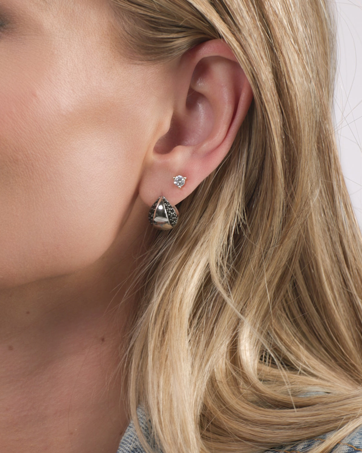 Lil Norah Split Pavé Earrings - Silver|Black Diamondettes