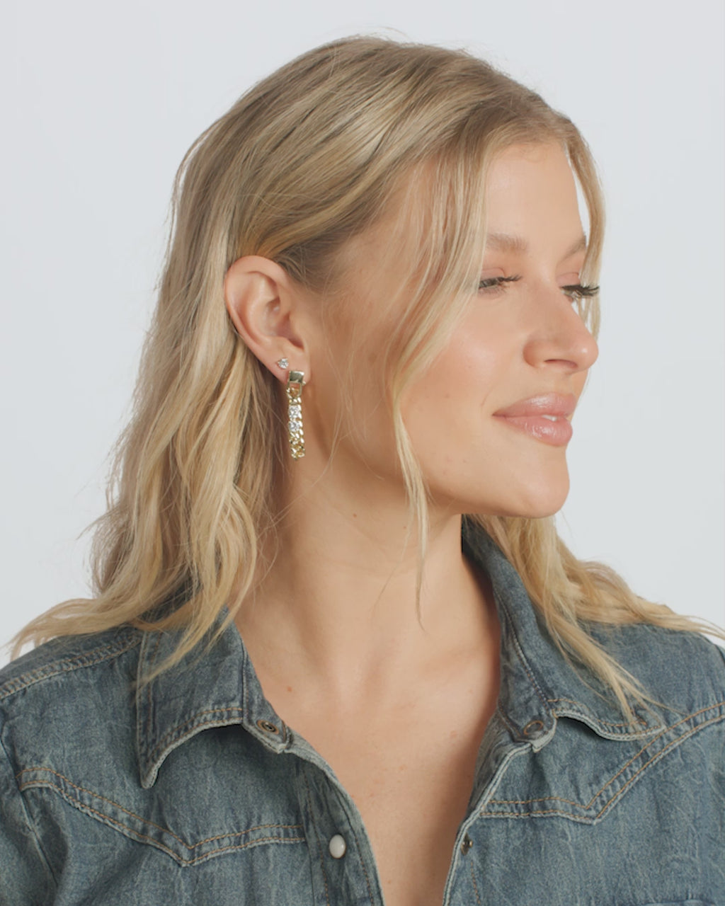 Julian Loves Diamonds 5mm Soft Chain Hoops - Gold|White Diamondettes