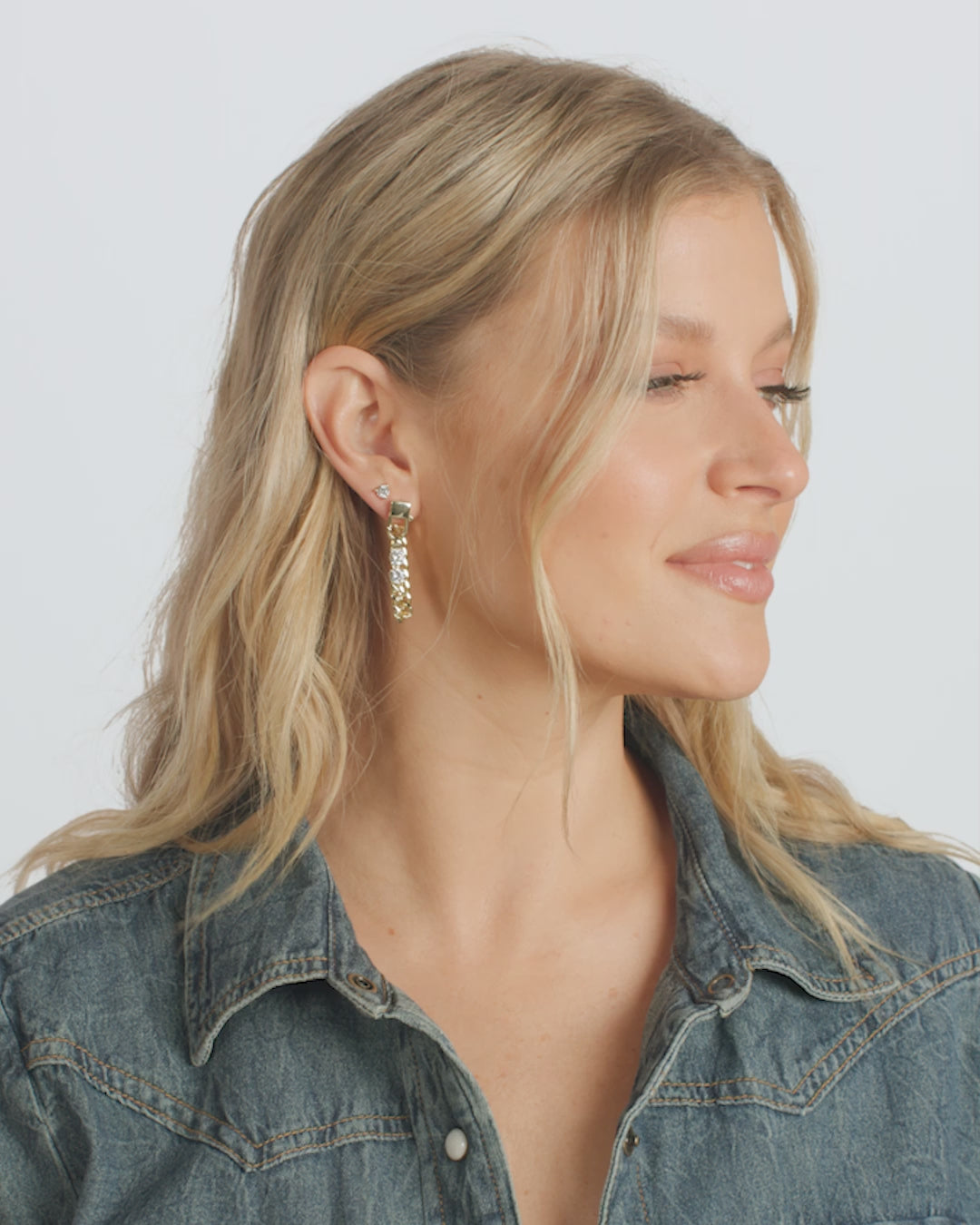 Julian Loves Diamonds 5mm Soft Chain Hoops - Gold|White Diamondettes