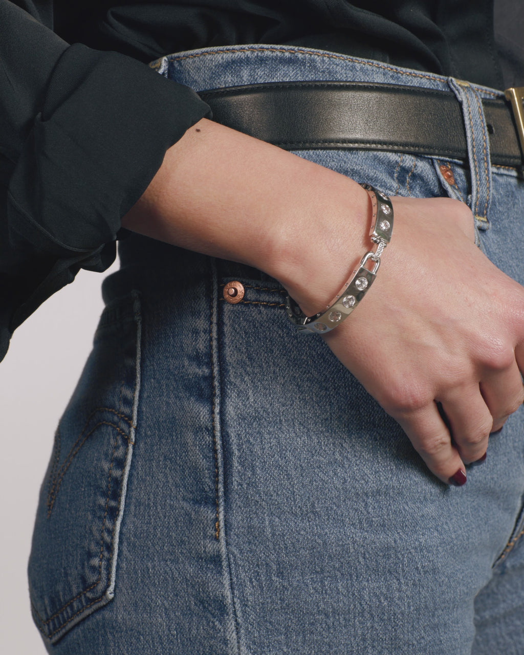 Ashley Rodeo Lock Cuff 9mm - Silver|White Diamondettes