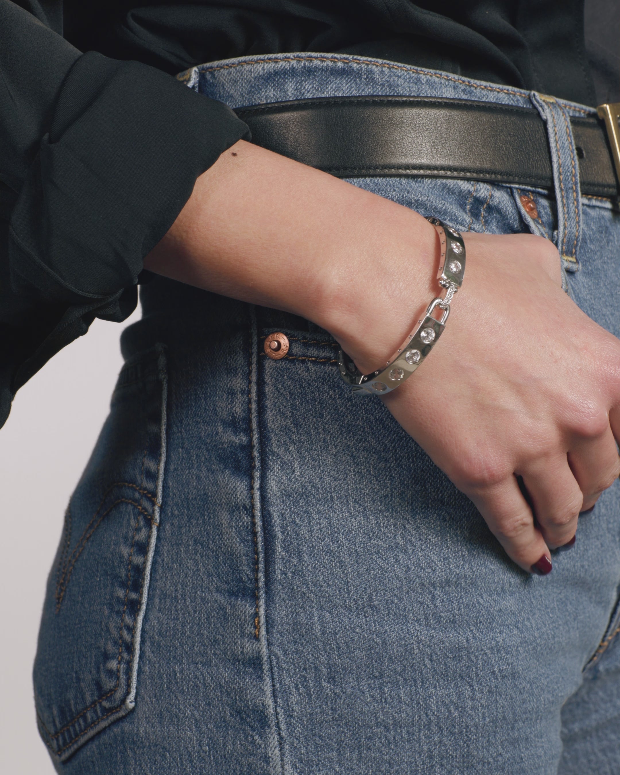 Ashley Rodeo Lock Cuff 9mm - Silver|White Diamondettes