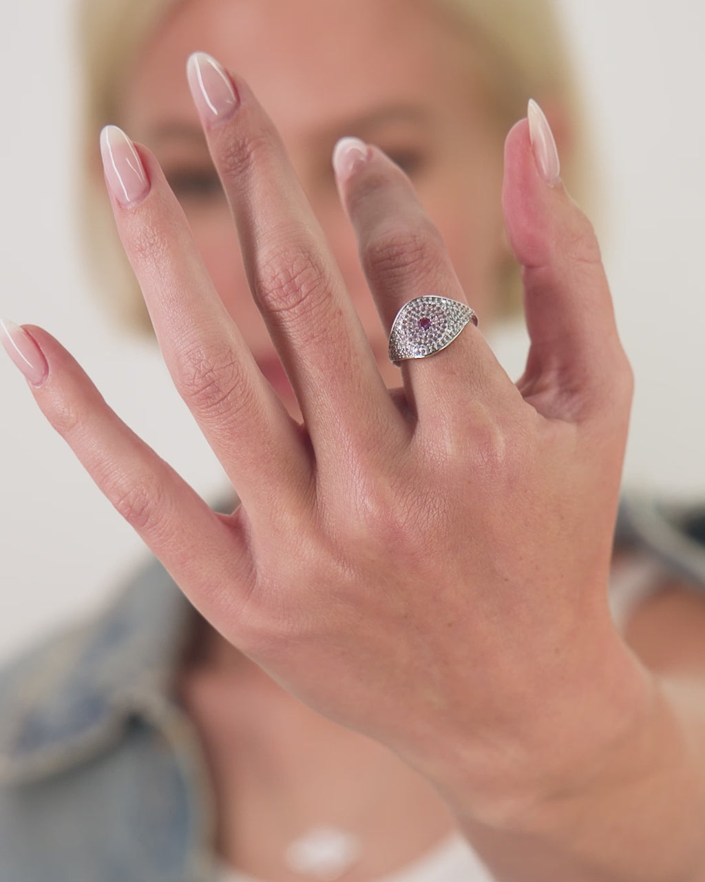 Rose Evil Eye Ring - Silver|Pink Sapphire