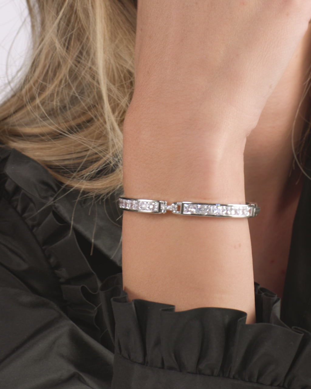 Ashley Melrose Lock Cuff 6mm - Silver|White Diamondettes