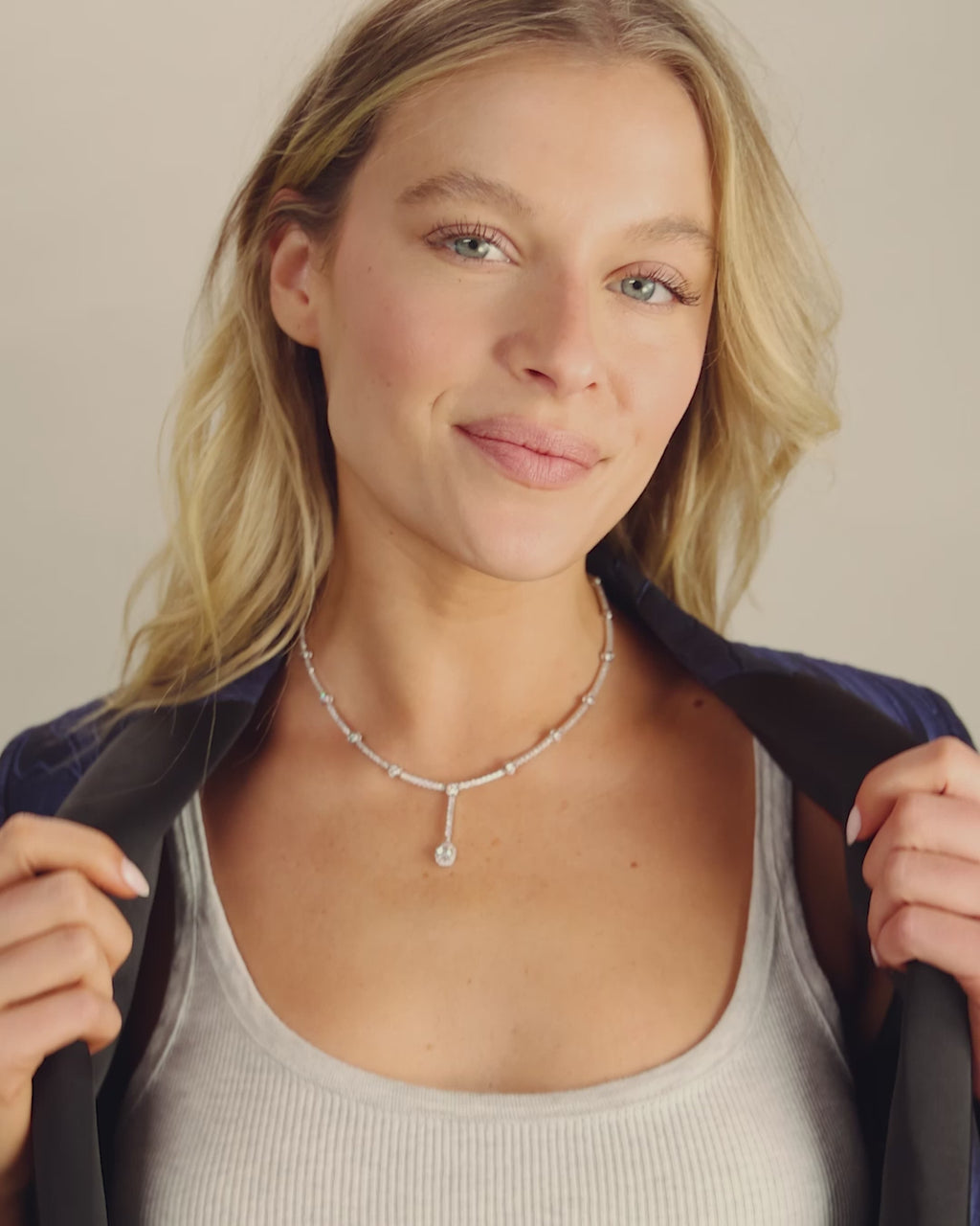 She's an Icon Lariat Necklace 16" - Silver|White Diamondettes