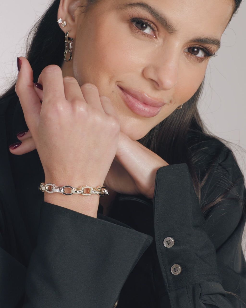 Ashley Chain Link Bracelet 9mm - Mixed Metal|White Diamondettes