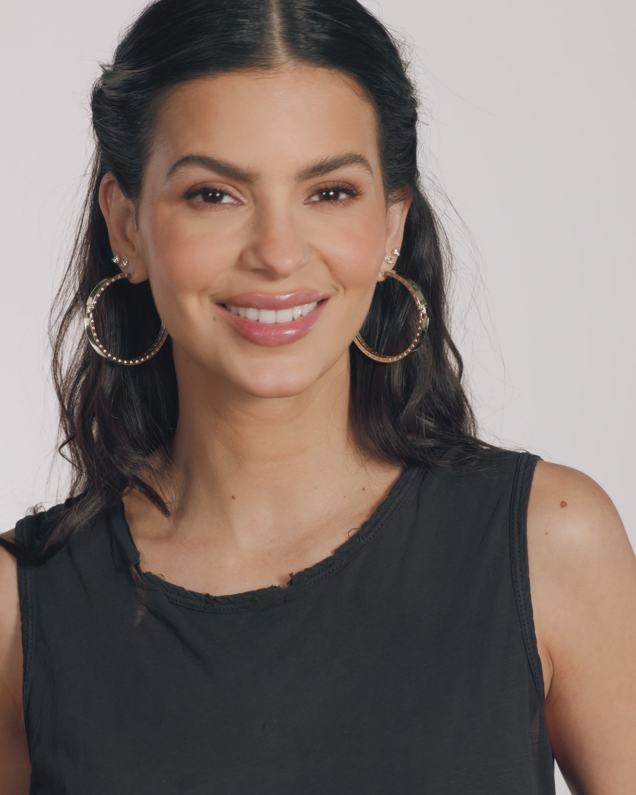 Ashley Lock Hoops 2" - Gold|White Diamondettes