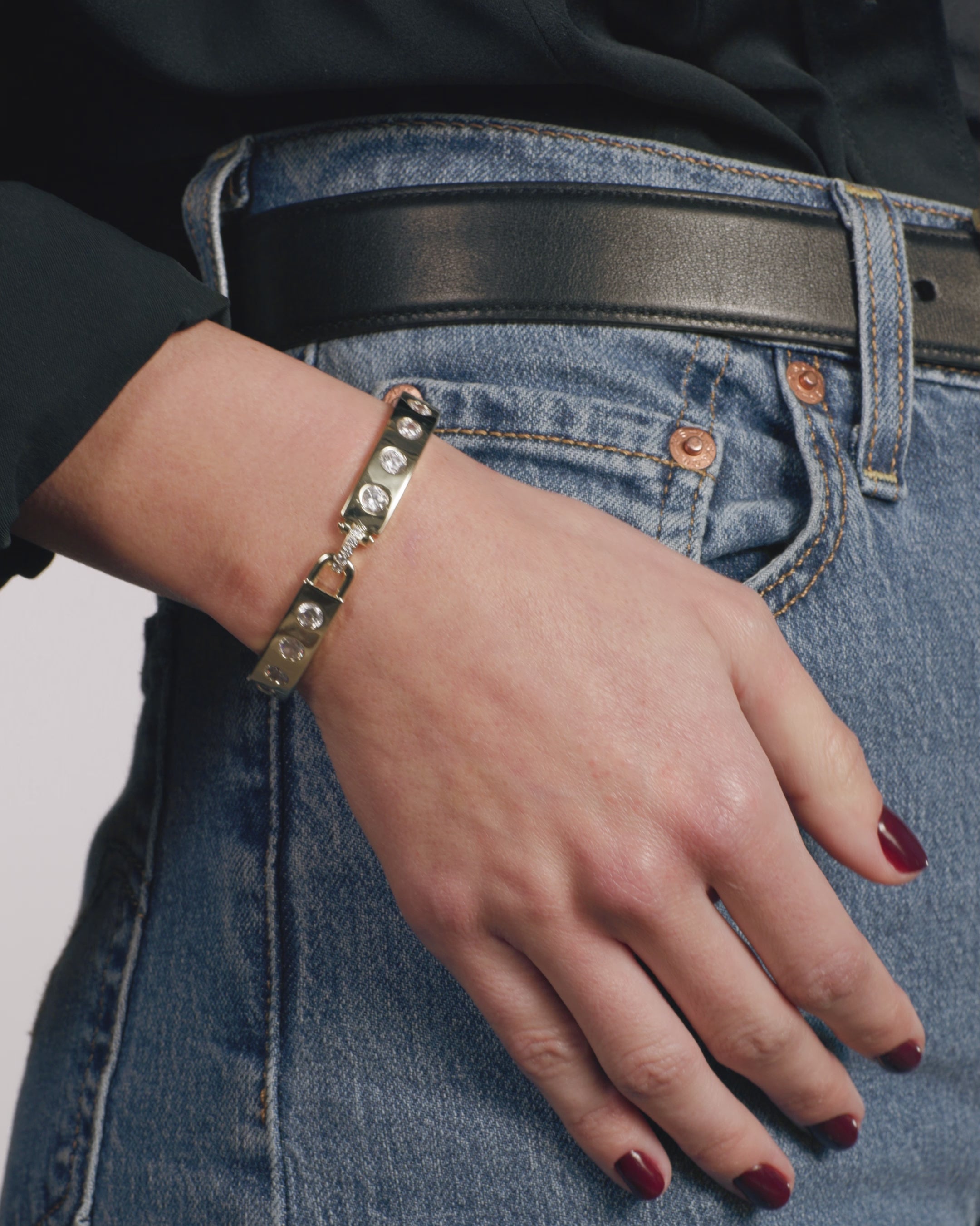 Ashley Rodeo Lock Cuff 9mm - Gold|White Diamondettes