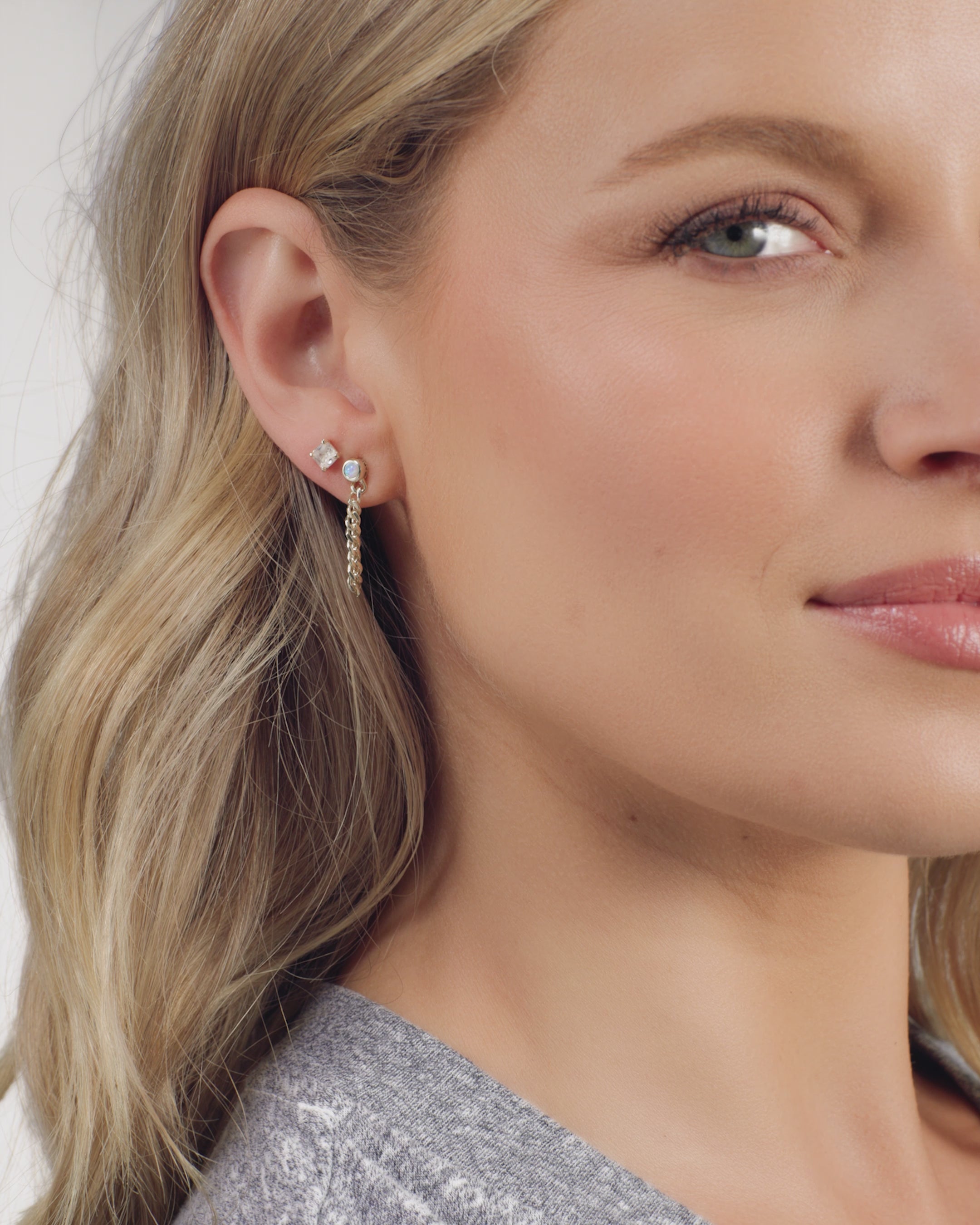 Julian 3mm Soft Chain Hoops - Gold|Blue Opal