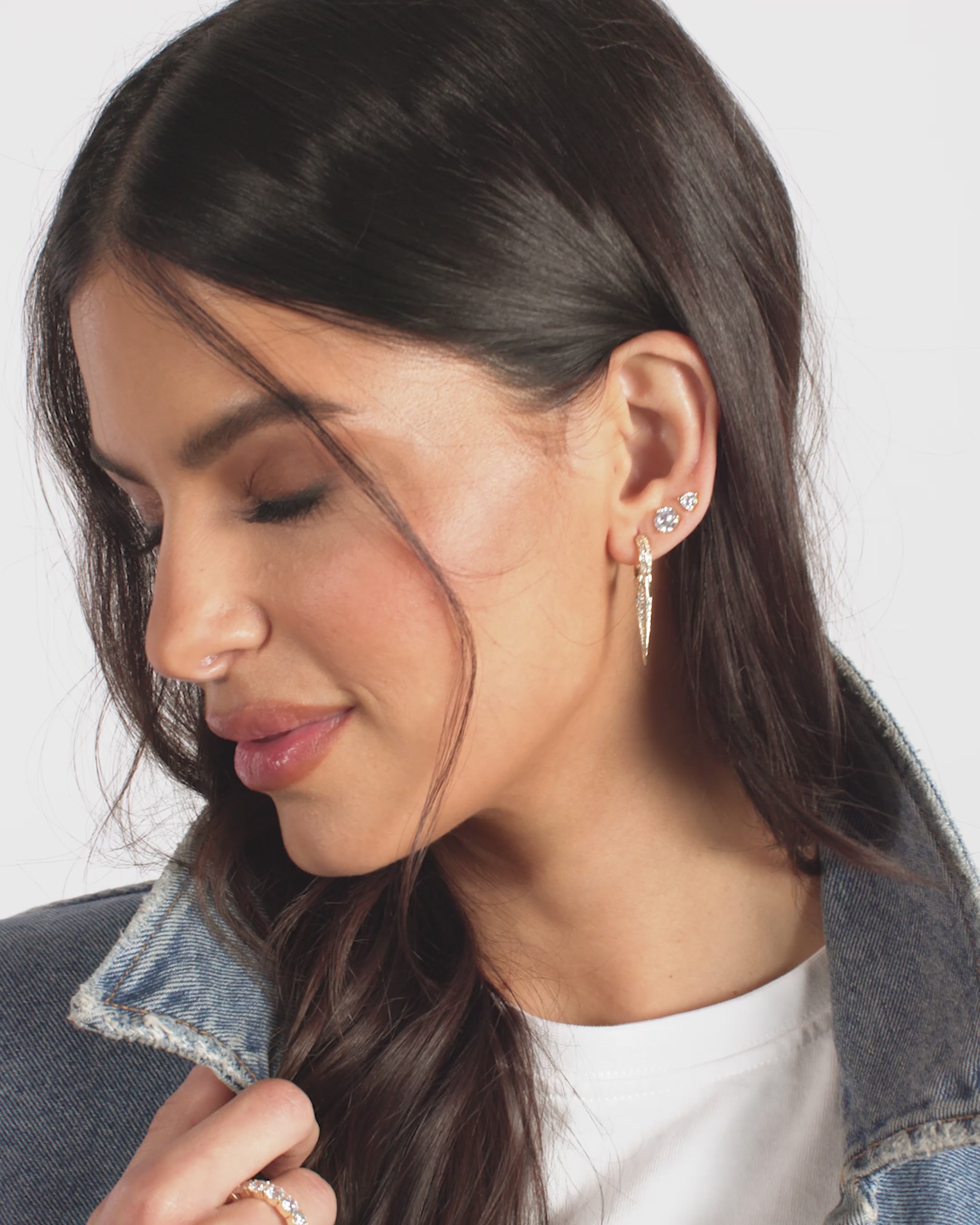 Gabriella Pavé Triple Spike Earrings - Gold|White Diamondettes