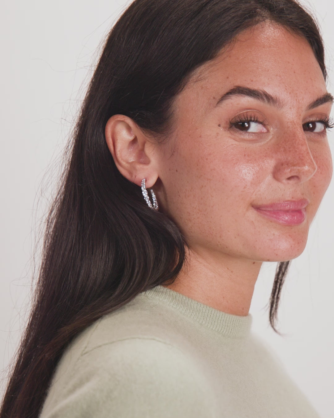 "Oh She Fancy" Graduated Hoops 1" - Silver|White Diamondettes