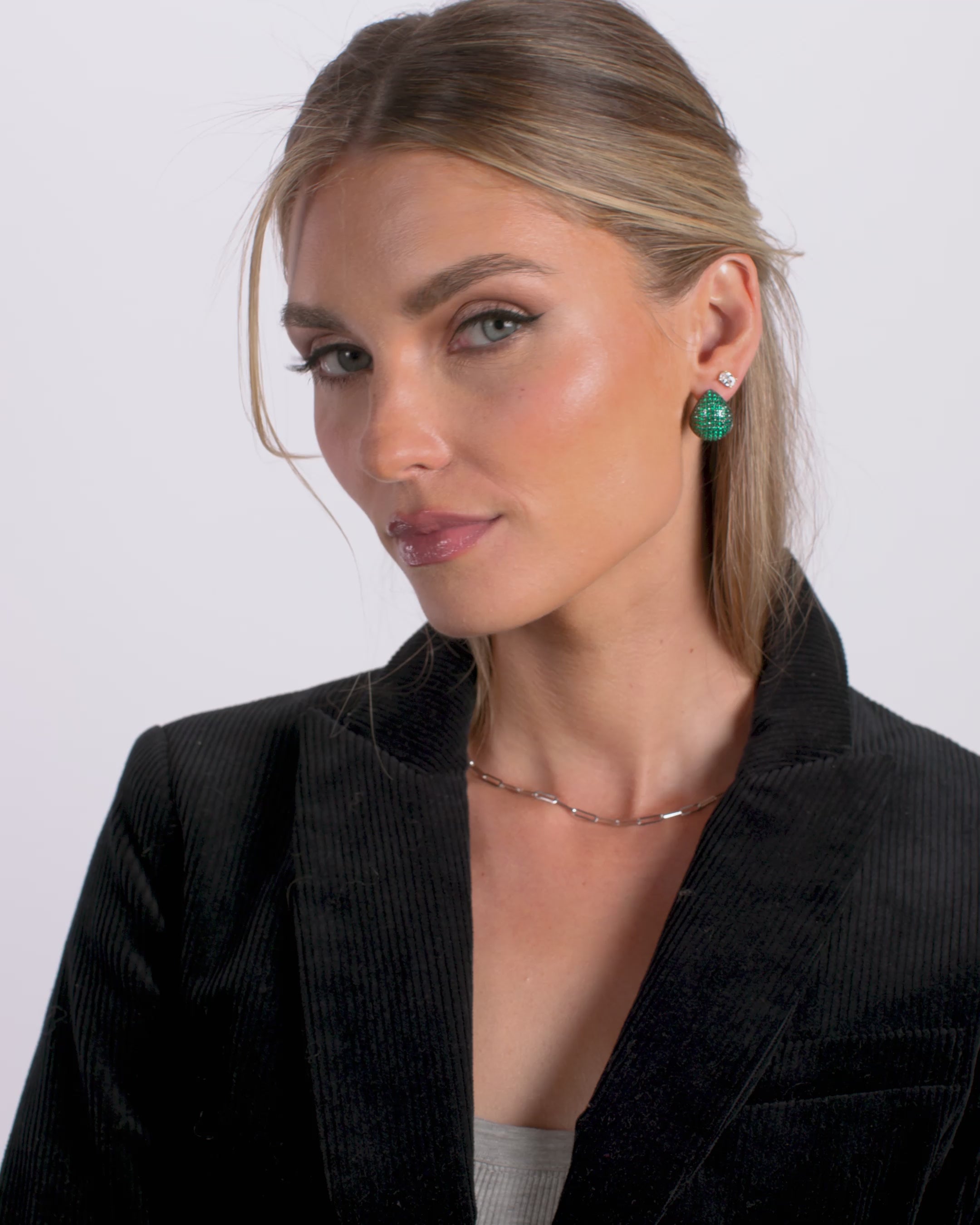 Norah Pavé Earrings - Silver|Emerald