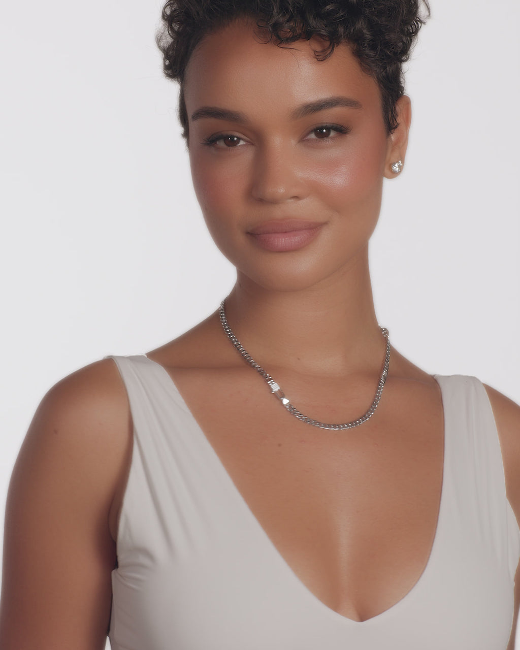 Julian Pavé Lock Necklace 5mm - Silver|White Diamondettes